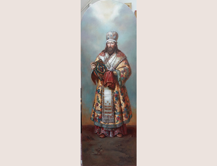 Церковный павильон Большого Меншиковского дворца в г. Ораниенбаум, Св. Дмитрий Митрополит Ростовский, холст, масло, 210х75, 2017 г.